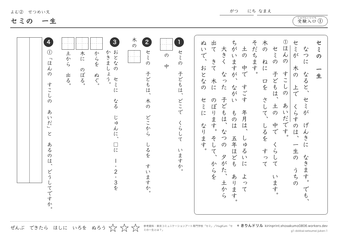 読解 せつめい文 受験入口① セミの一生のプレビュー