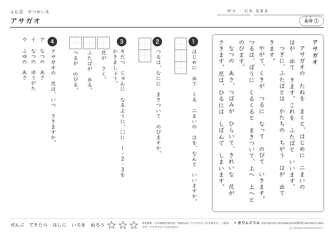 読解 せつめい文 基礎① アサガオのプレビュー