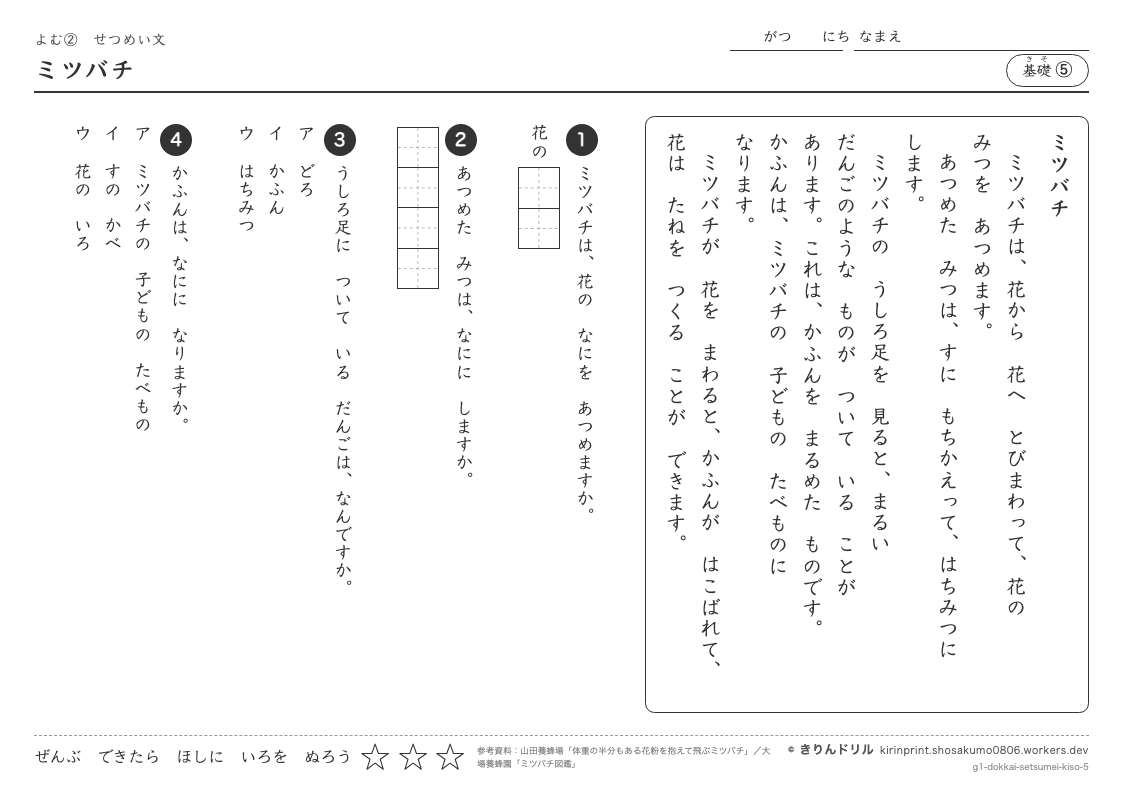 読解 せつめい文 基礎⑤ ミツバチのプレビュー