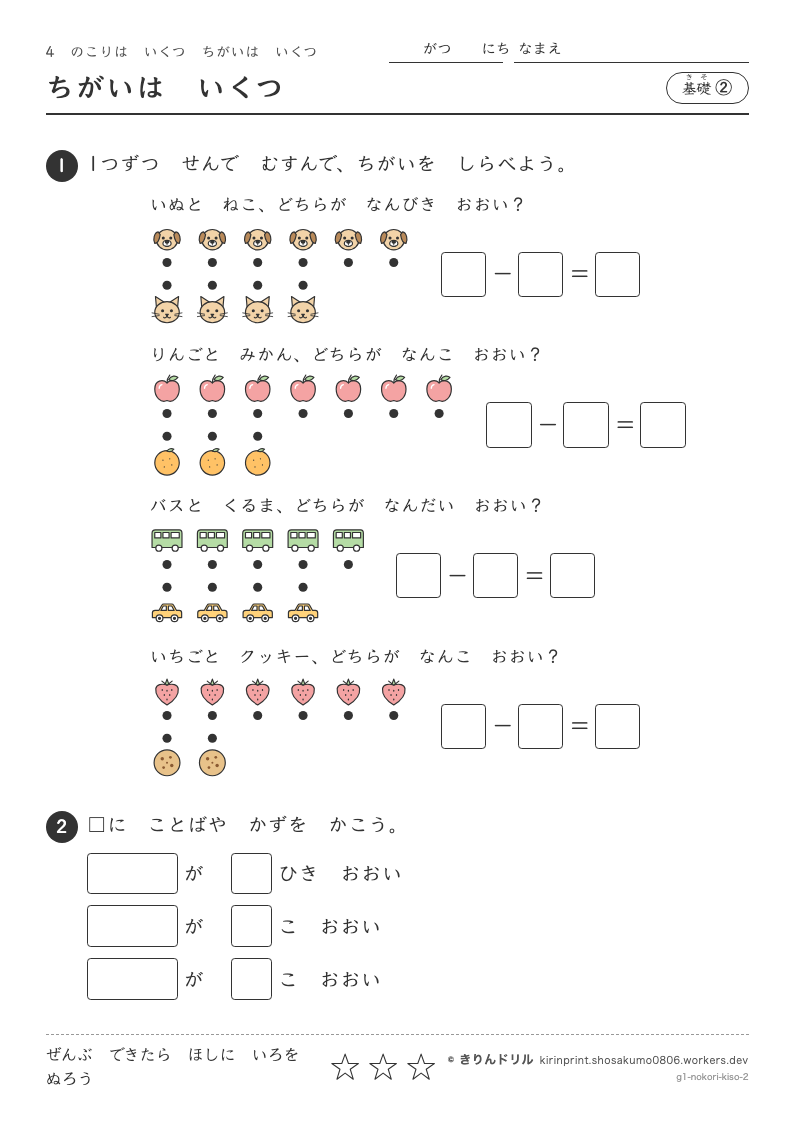 のこりはいくつ ちがいはいくつ 基礎② ちがいはいくつのプレビュー