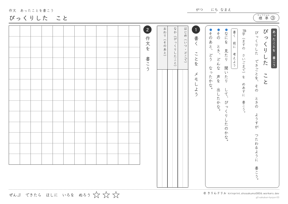 2年の作文 びっくりしたことのプレビュー
