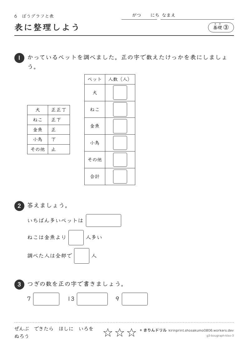 ぼうグラフと表 基礎③ 表に整理しようのプレビュー