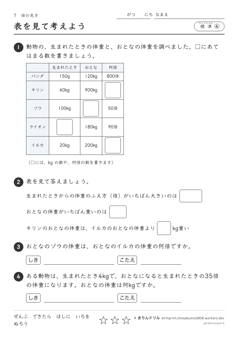 倍の見方 標準④ 表を見て考えようのプレビュー