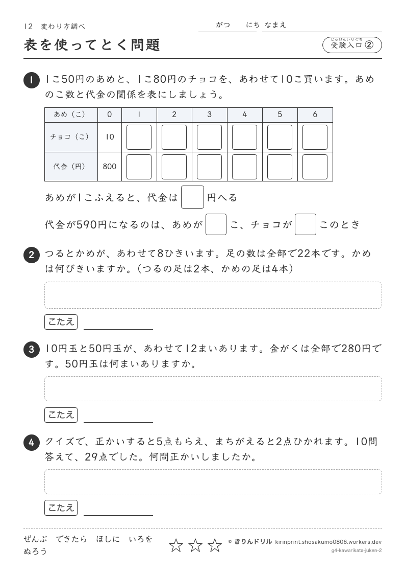 変わり方調べ 受験入口② 表を使ってとく問題のプレビュー