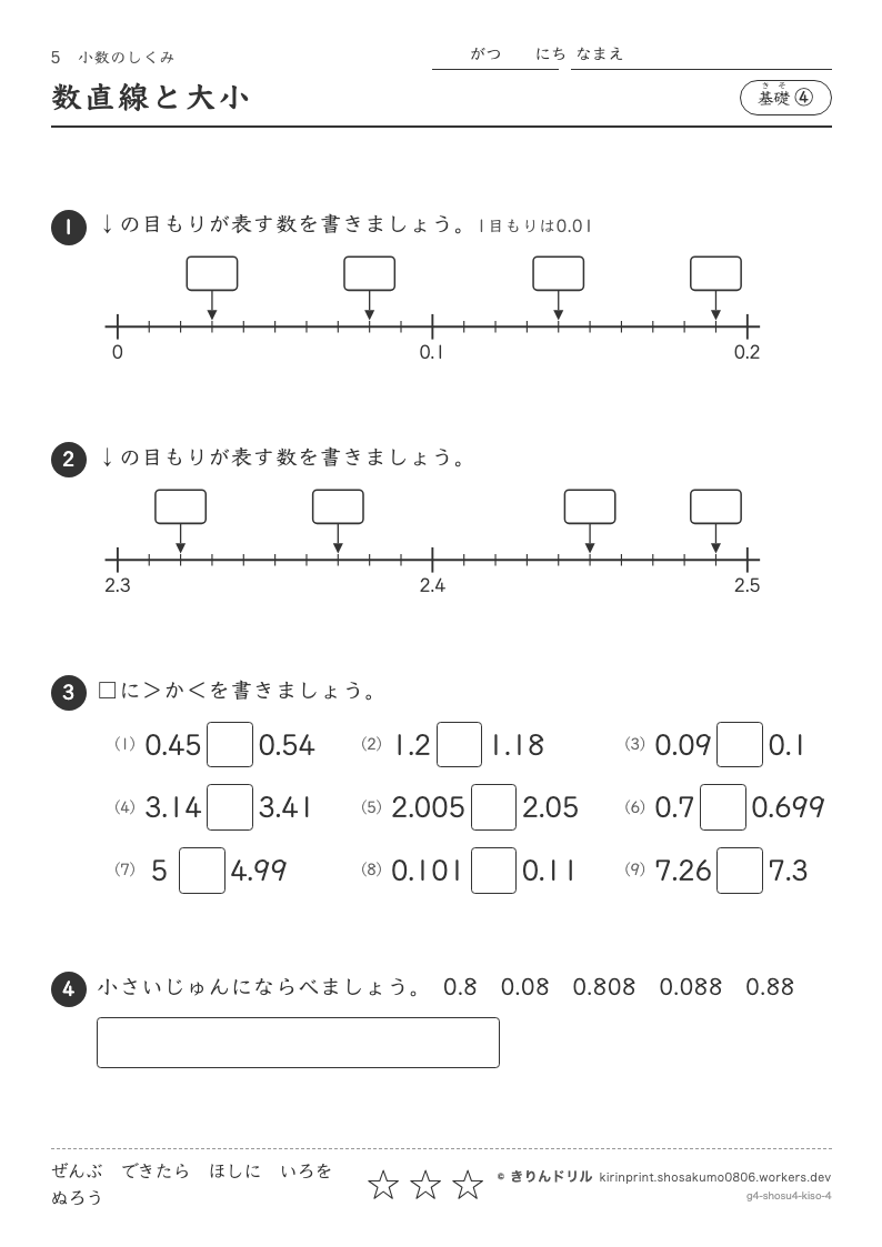 小数のしくみ 基礎④ 数直線と大小のプレビュー