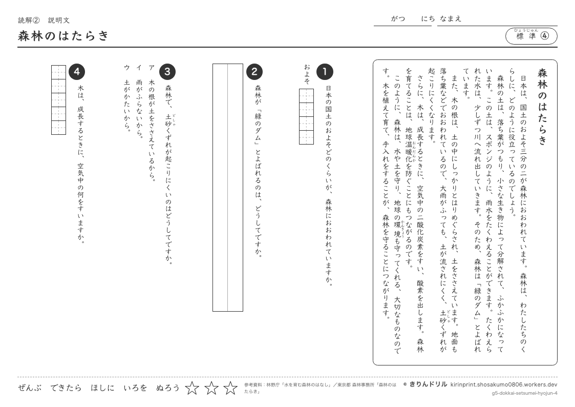読解 説明文 標準④ 森林のはたらきのプレビュー
