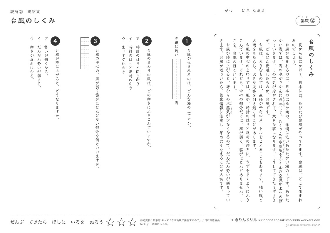 読解 説明文 基礎② 台風のしくみのプレビュー