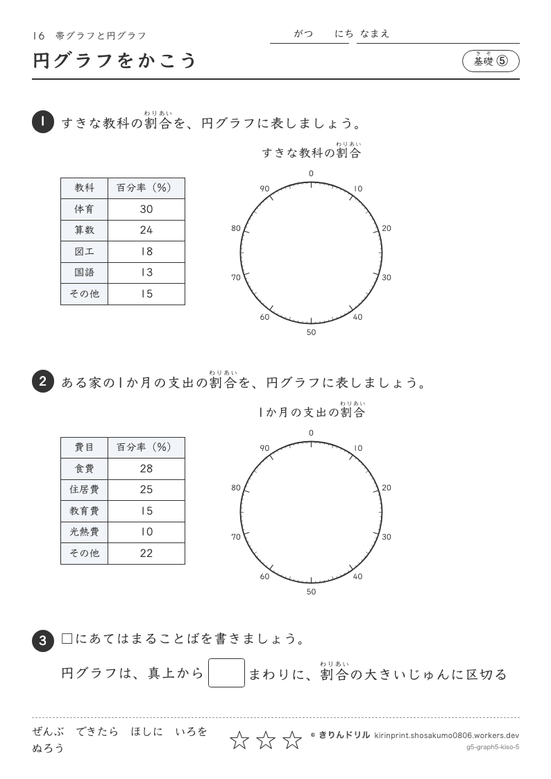 帯グラフと円グラフ 基礎⑤ 円グラフをかこうのプレビュー