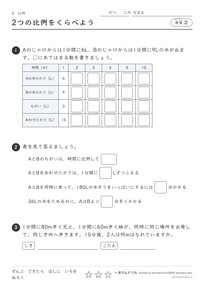 比例 発展② 2つの比例をくらべようのプレビュー