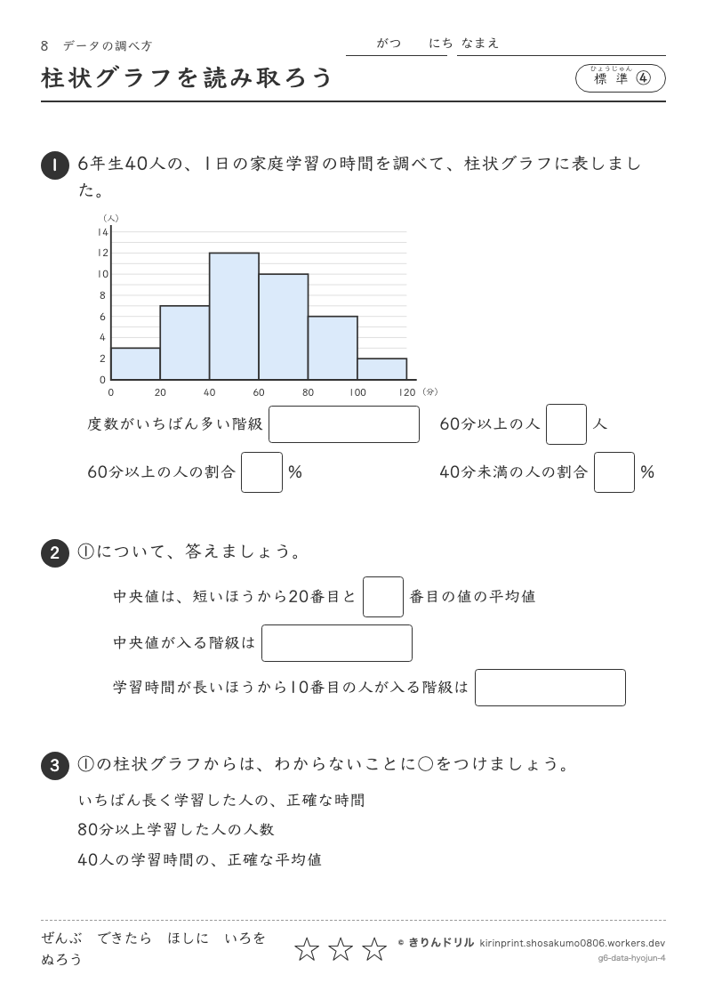 データの調べ方 標準④ 柱状グラフを読み取ろうのプレビュー